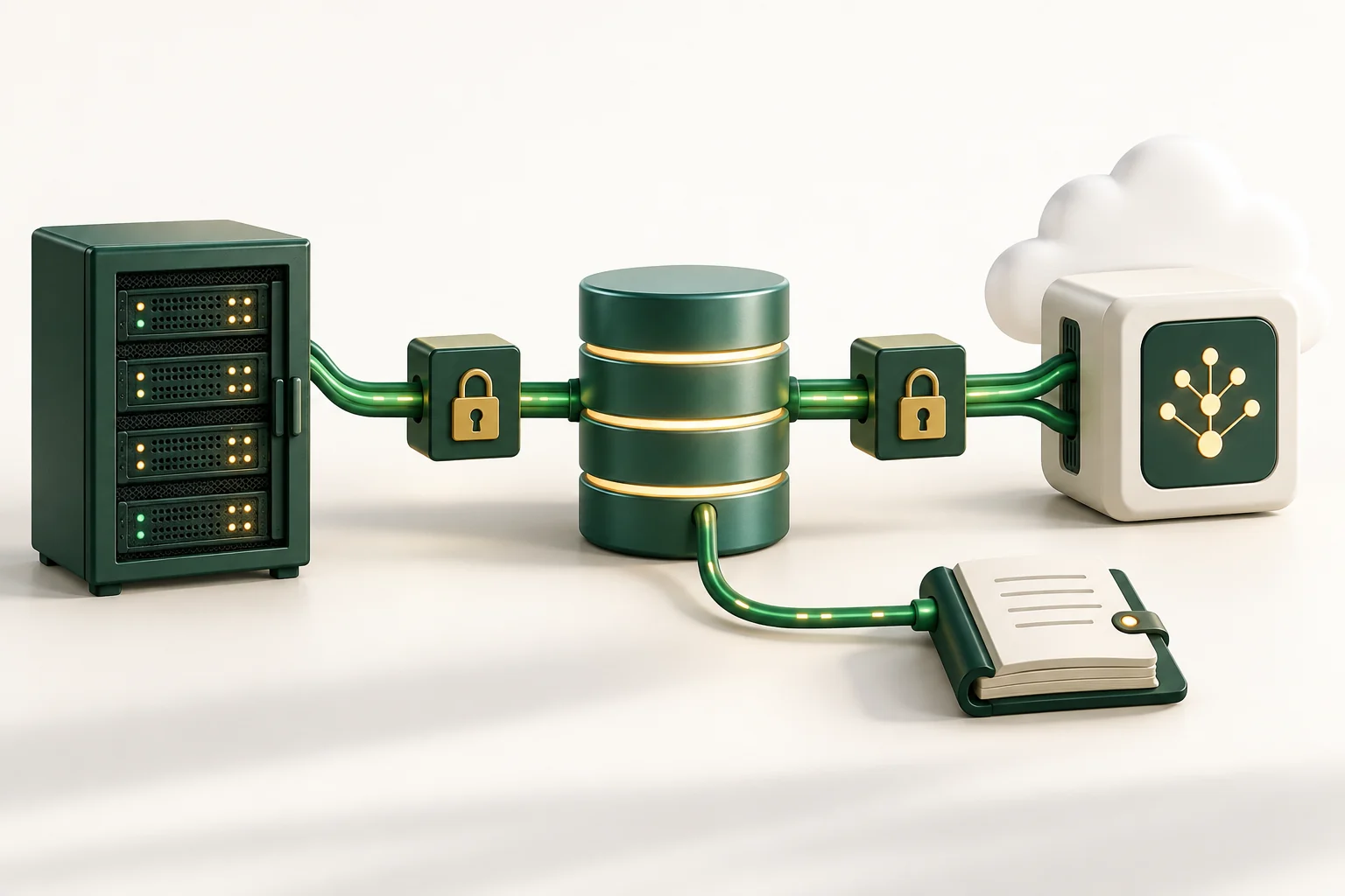 Illustration von Server, Datenbank, externem KI-Dienst und Verarbeitungsprotokoll
